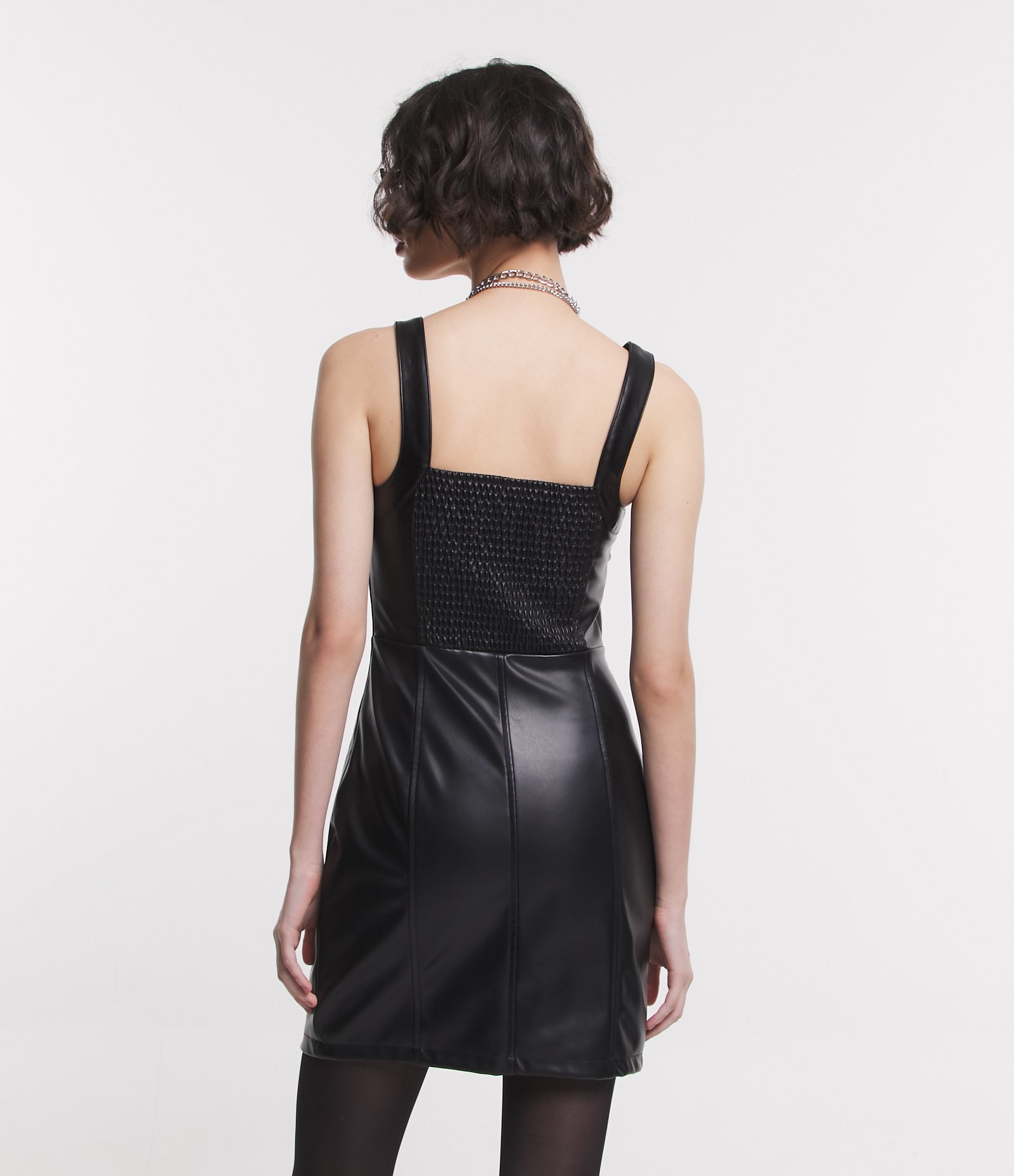Vestido Curto Corset em Material Sintético com Lastex Preto 3