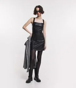 Vestido Curto Corset em Material Sintético com Lastex