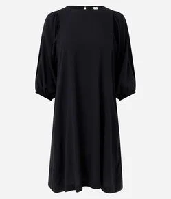 Vestido Evasê em Viscose com Manga 3/4 Bufante