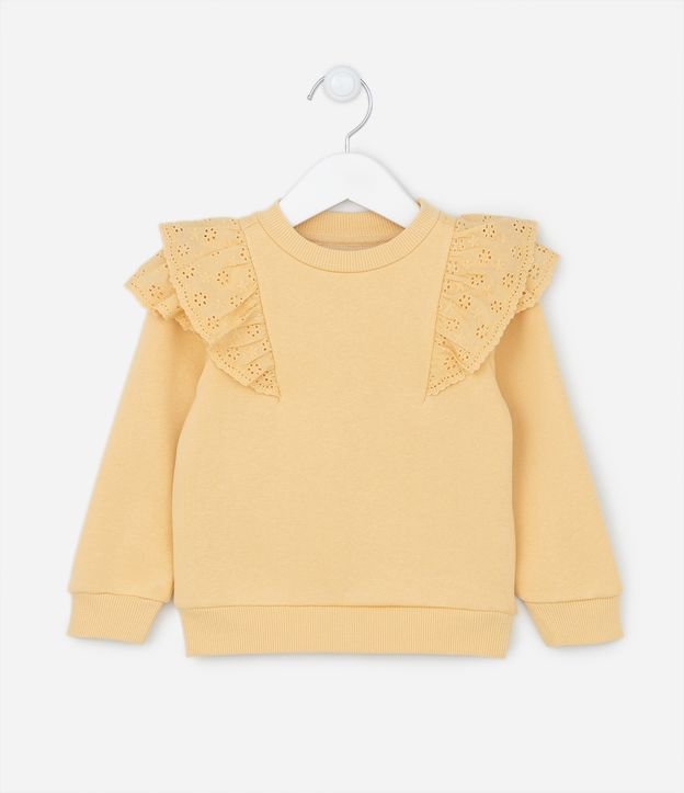 Blusão Moletom Infantil com Babadinho Broderie no Ombro - Tam 1 A 5