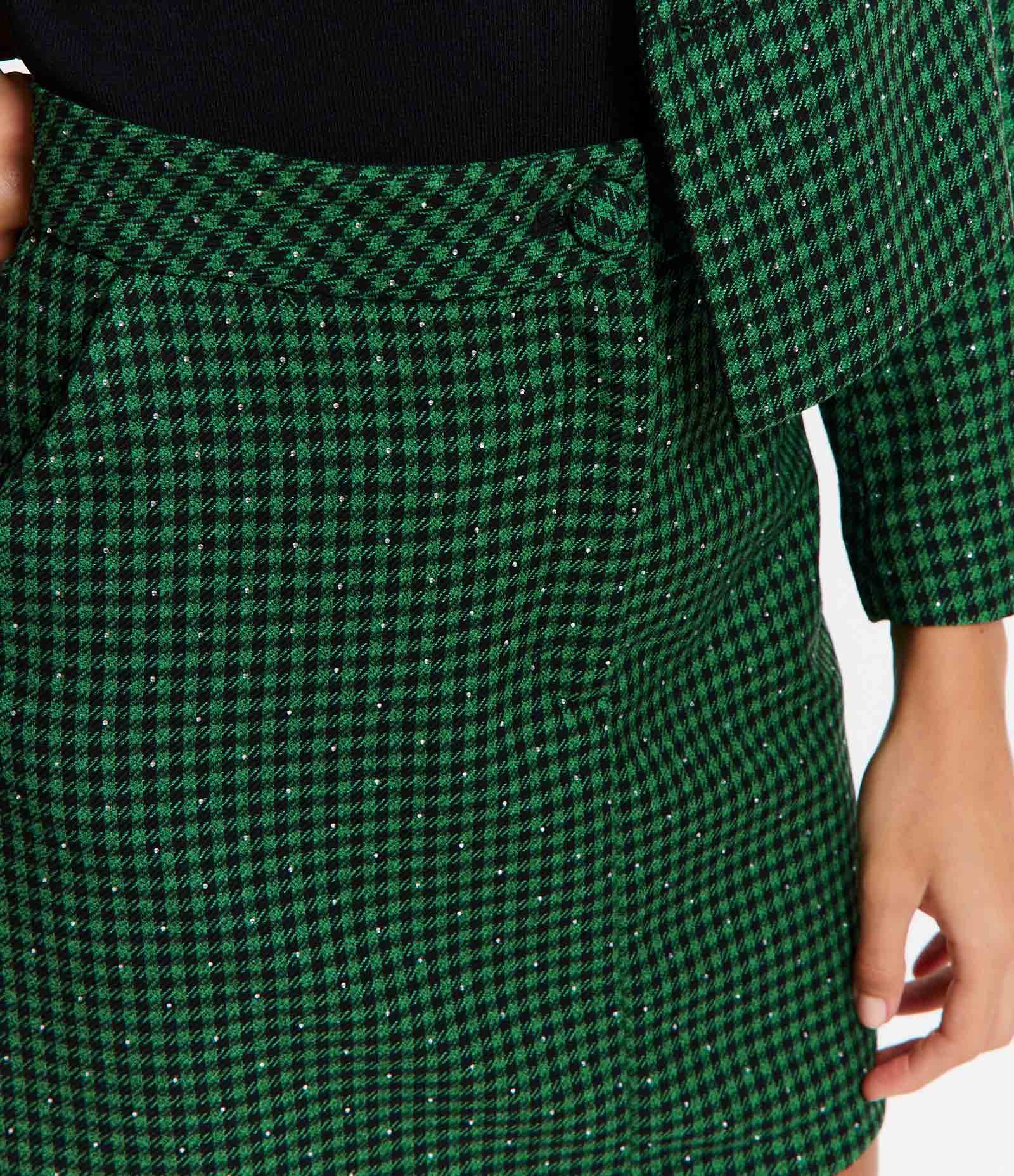 Saia Reta em Tweed com Estampa Pied de Poule Verde 5