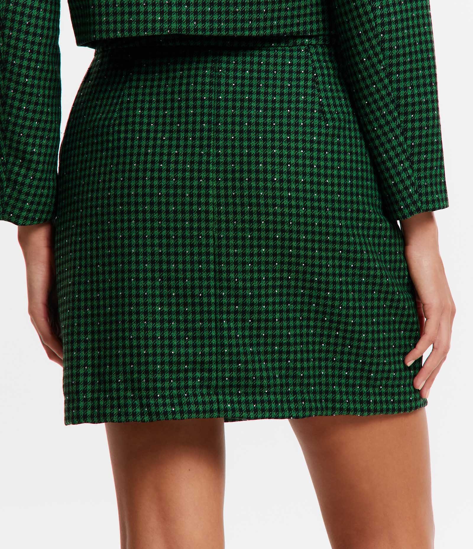 Saia Reta em Tweed com Estampa Pied de Poule Verde 6