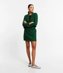 Saia Reta em Tweed com Estampa Pied de Poule