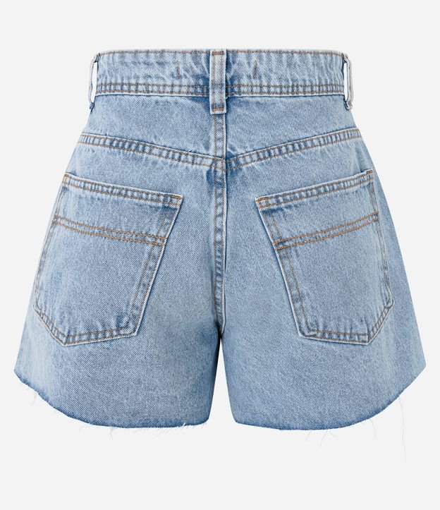 Short Cintura Alta em Jeans com Puídos e Brilhos Azul 6