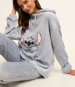 Pijama Longo em Fleece com Capuz e Estampa Stitch