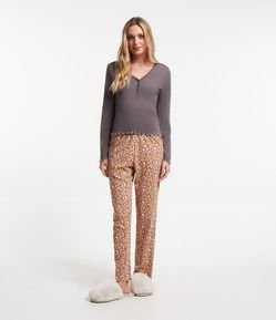 Pijama Longo em Algodão Estampa Animal Print