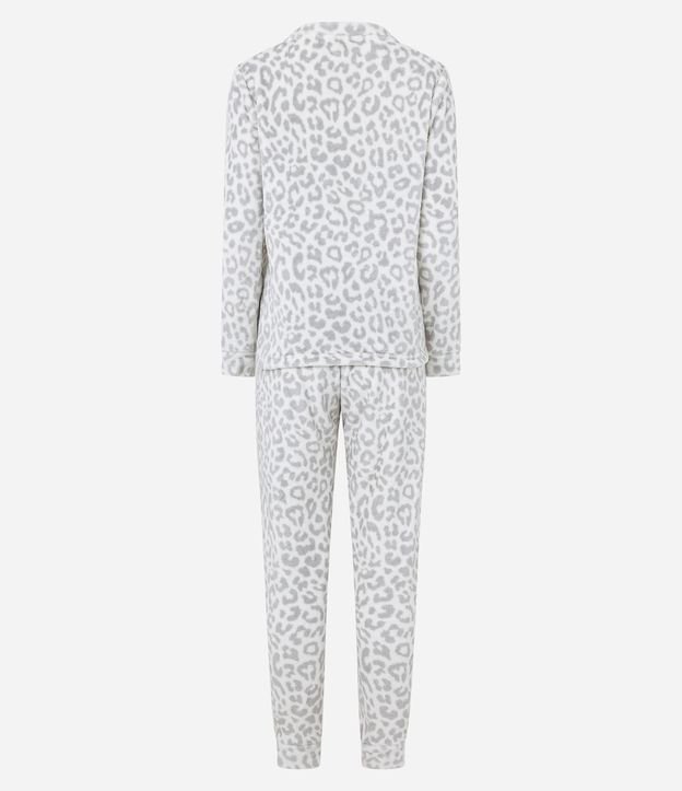 Pijama Longo em Fleece com Estampa de Onça Branco Neve 6