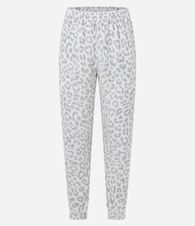 Pijama Longo em Fleece com Estampa de Onça Branco Neve 7