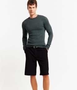 Suéter Slim em Tricô com Textura e Listras