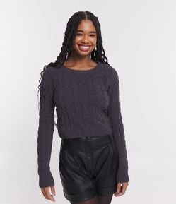 Blusa Cropped em Chenille com Textura Trançada
