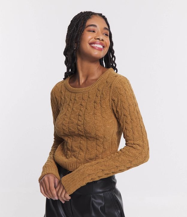 Blusa Cropped em Chenille com Textura Trançada