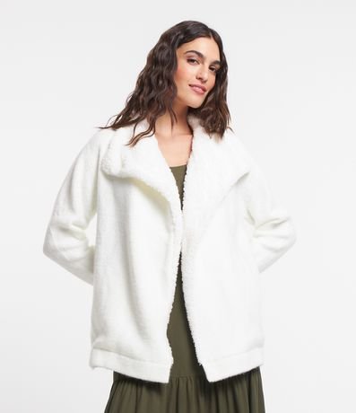 Cardigan Alongado em Tricô com Gola Virada e Forro de Pelinhos Menor preço em Cardigan Alongado em Tricô com Gola Virada e Forro de Pelinhos
