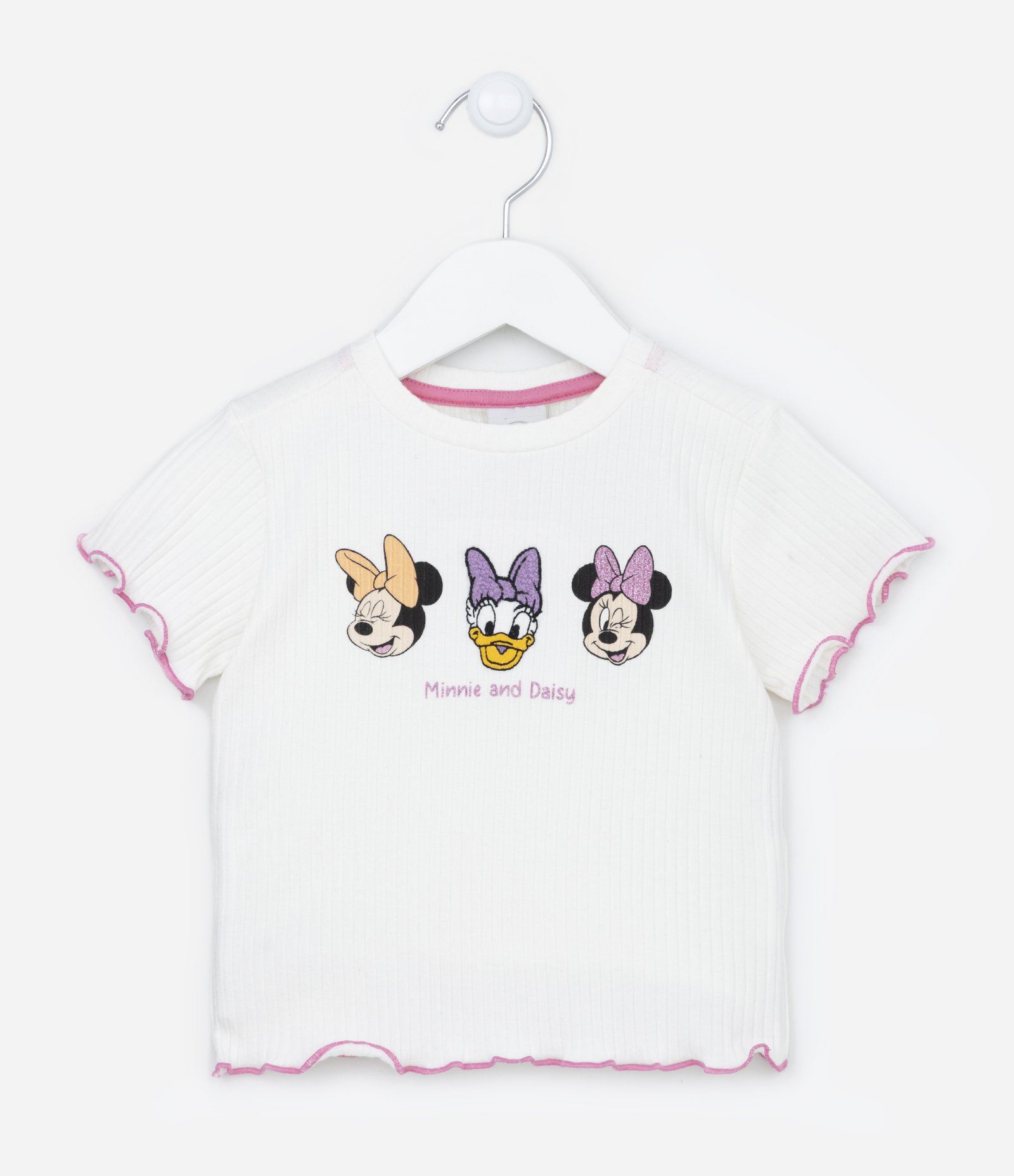 Blusa Canelada Infantil Manga Curta com Estampa da Minnie - Tam 2 a 10 anos Branco 1