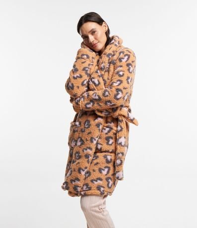 Robe Curto em Sherpa com Estampa Oncinha Robe Curto em Sherpa com Estampa Oncinha
