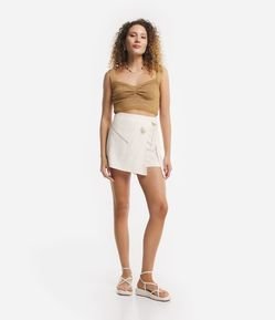 Short Saia em Linho com Detalhe Assimétrico e Amarração na Lateral