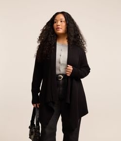 Cardigan Alongado em Tricô com Barra Pontuda Curve & Plus Size