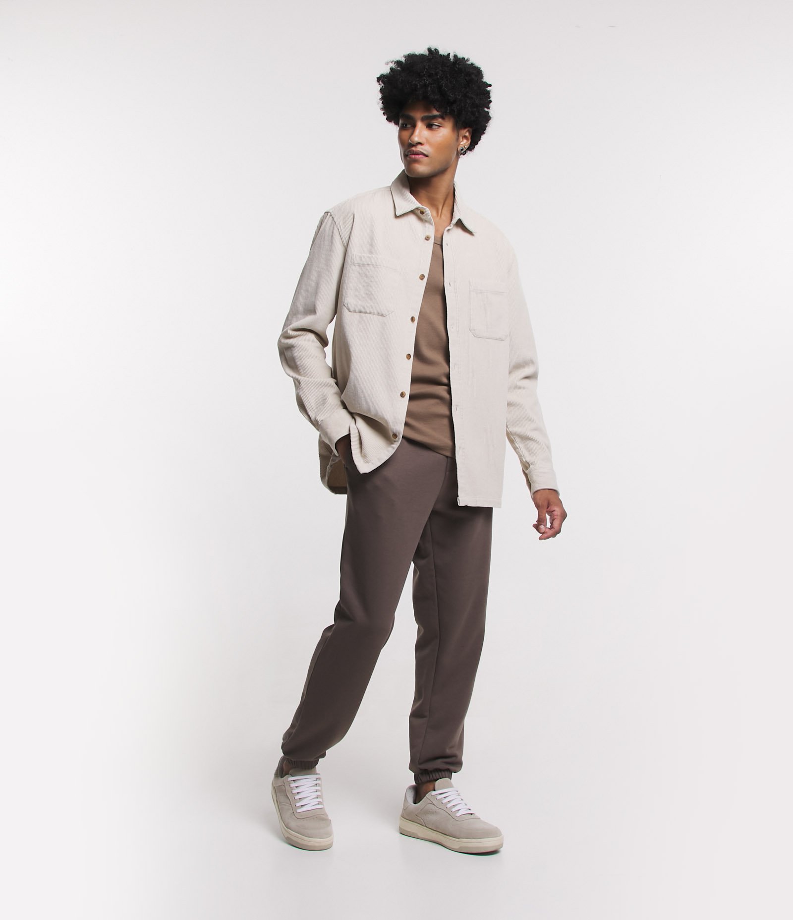 Calça Jogger em Moletom com Forro em Fleece Marrom 1