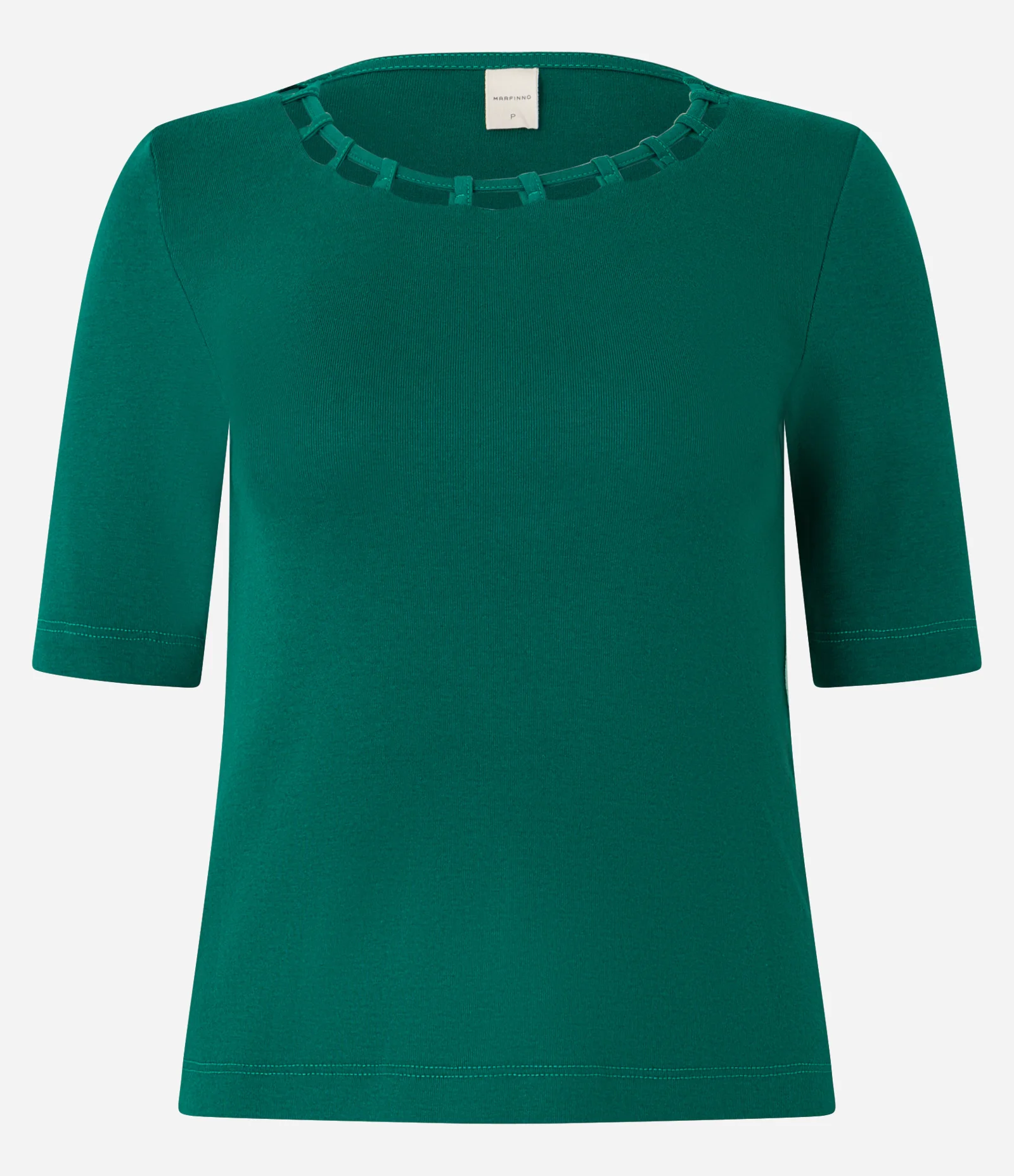 Blusa em Meia Malha com Detalhe Trançado e Vazado na Gola Verde 1