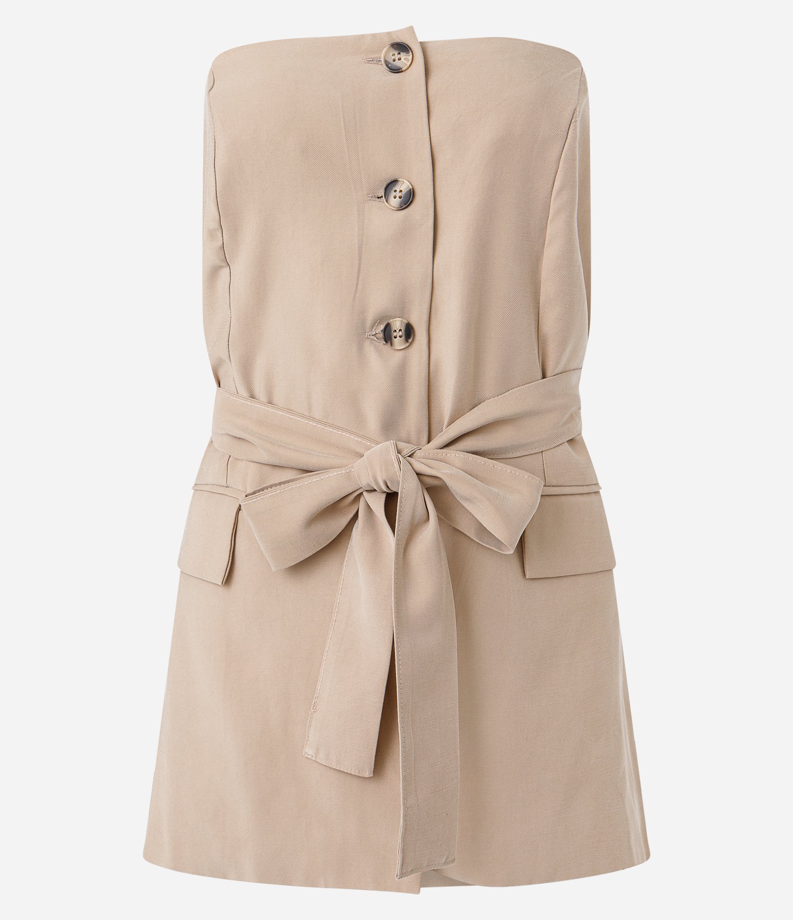 Blusa Alongada Alfaiatada Tomara que Caia e com Amarração Bege 3