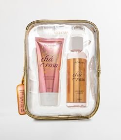 Kit Necessaire Dourada Cha Rosa com Sabonete Liquido + Hidratante Maes 2023 Alchemia