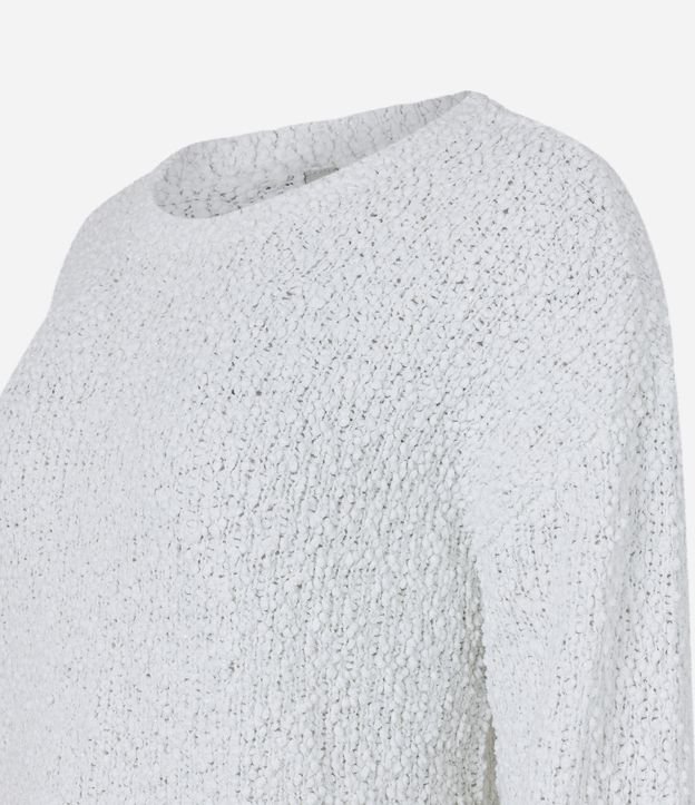 Suéter Cropped em Tricô com Textura de Bolinhas Branco 6