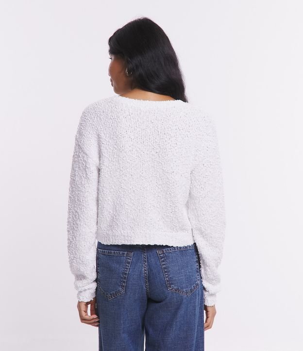 Suéter Cropped em Tricô com Textura de Bolinhas Branco 3