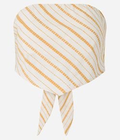 Blusa Cropped em Tricoline Tomara que Caia e com Listras Fio Tinto