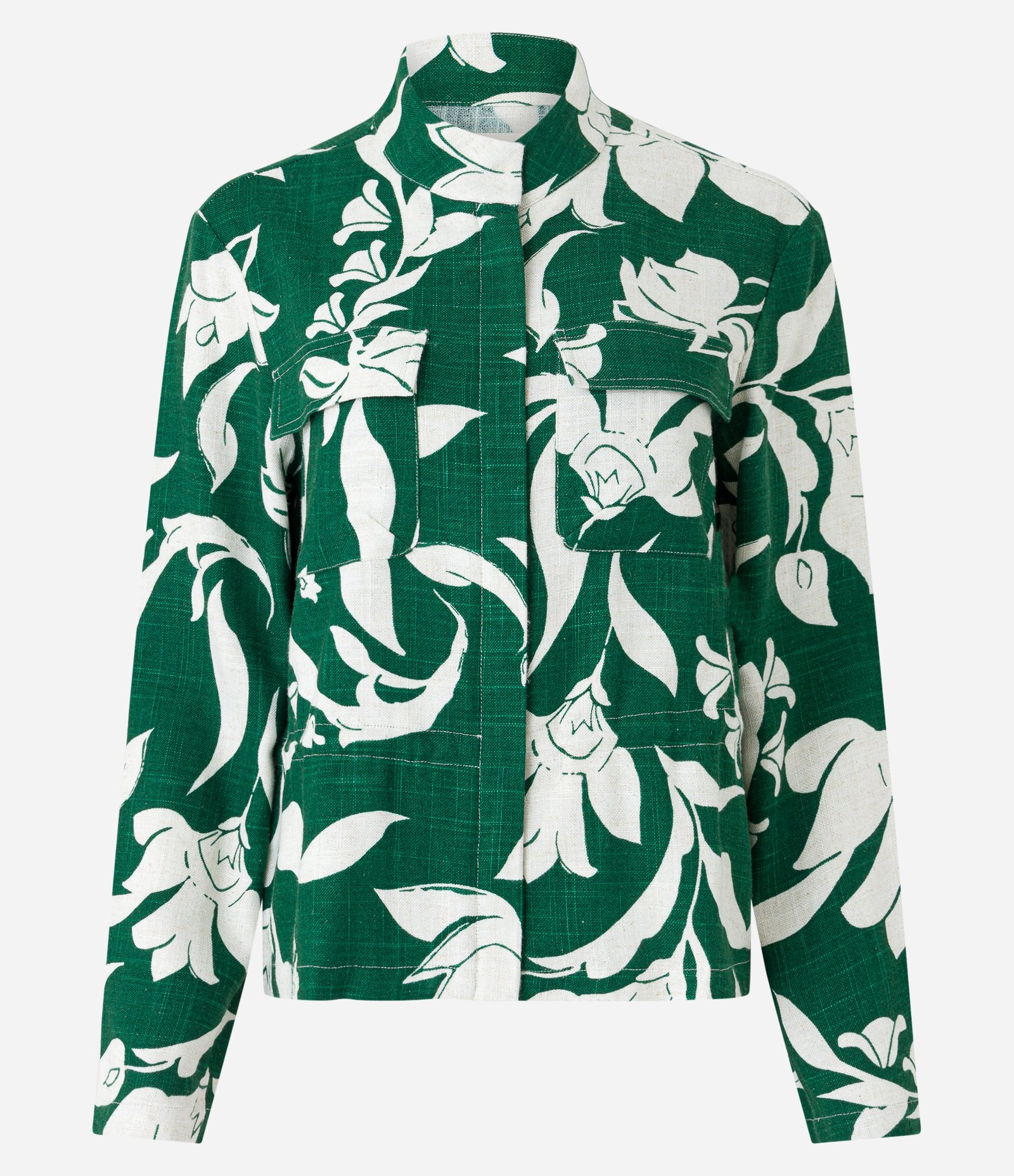 Jaqueta Parka em Viscolinho com Estampa Folhagens Contrastates Verde 6