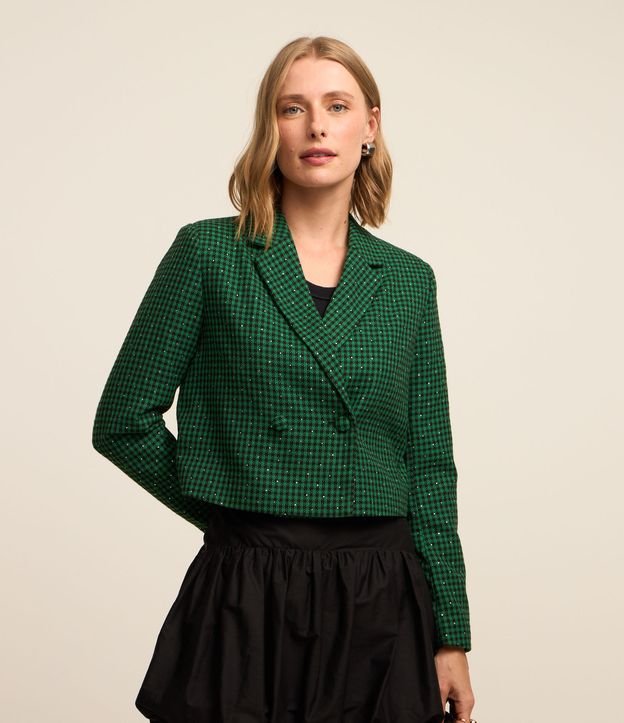 Blazer <em>cropped</em> alfaiataria xadrez, da Renner 