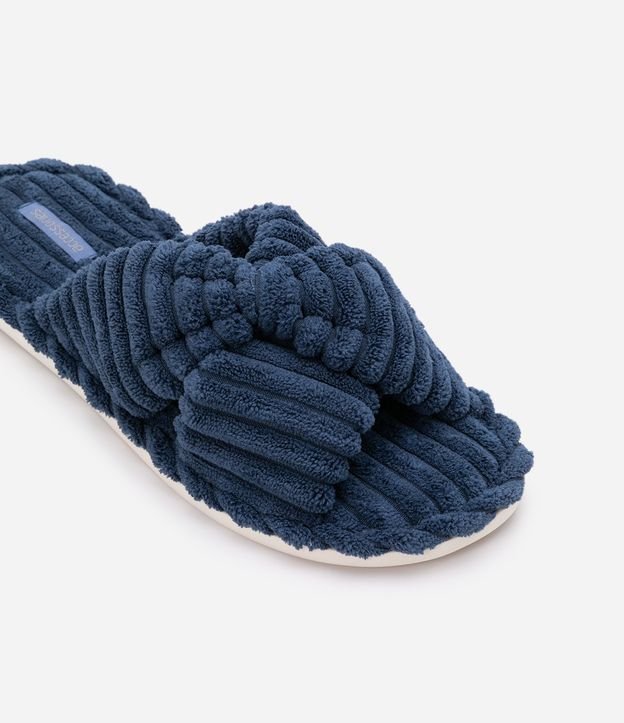 Pantufa Aberta Texturizada com Tiras Cruzadas Azul