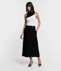 Saia Midi em Viscose com Botões no Cós