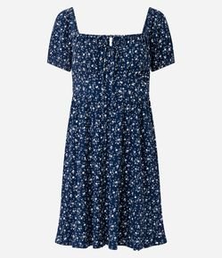 Vestido Curto em Ribana com Manga Bufante e Estampa Floral Liberty