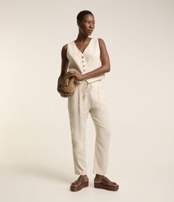 Calça Fluída em Viscolinho com Cós Elástico e Amarração