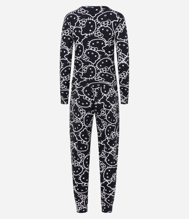 Pijama Longo com Botões e Estampa de Carinhas Hello Kitty Preto 7