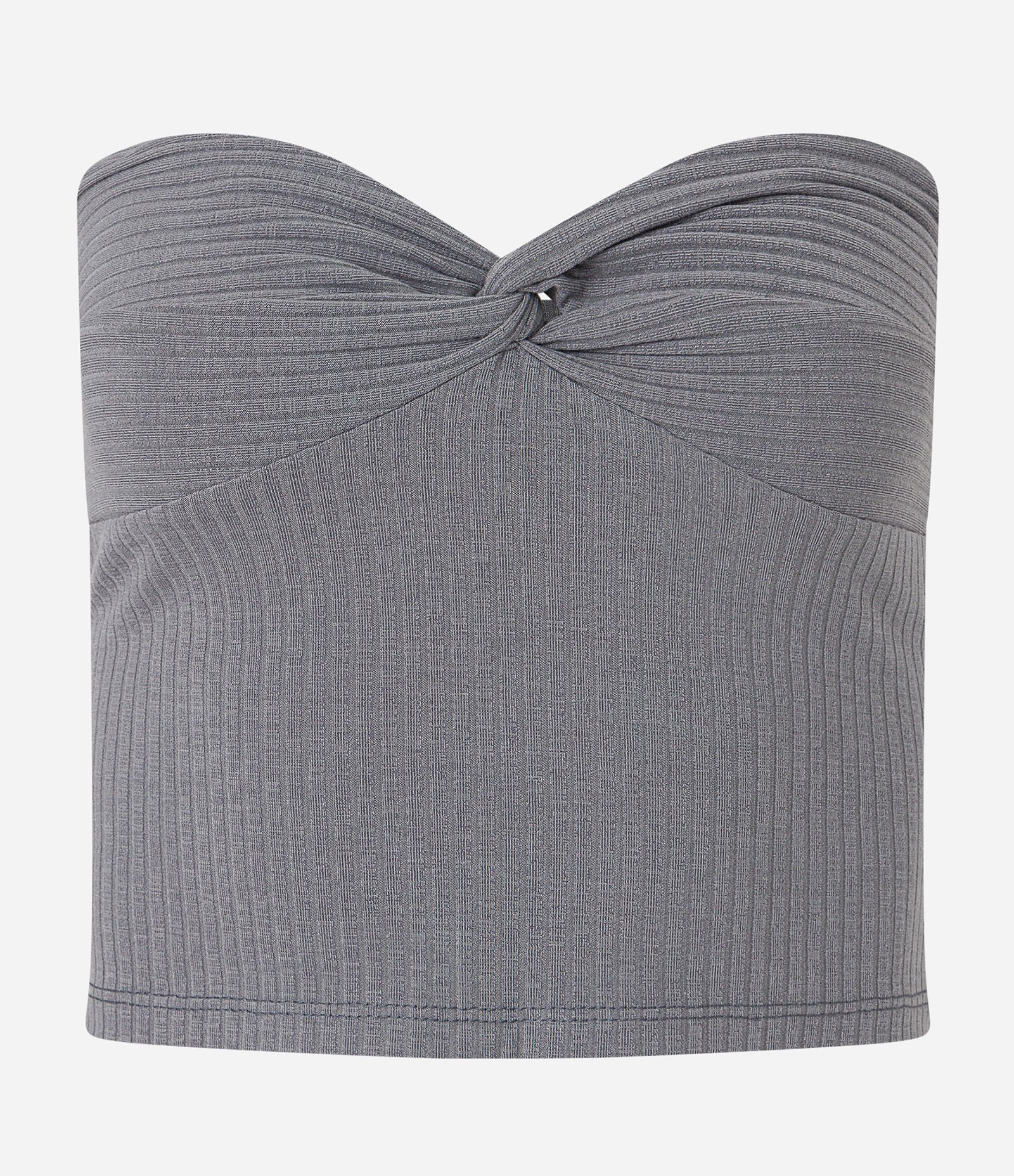 Blusa Cropped em Ribana Tomara que Caia com Busto Torcidinho Cinza 5