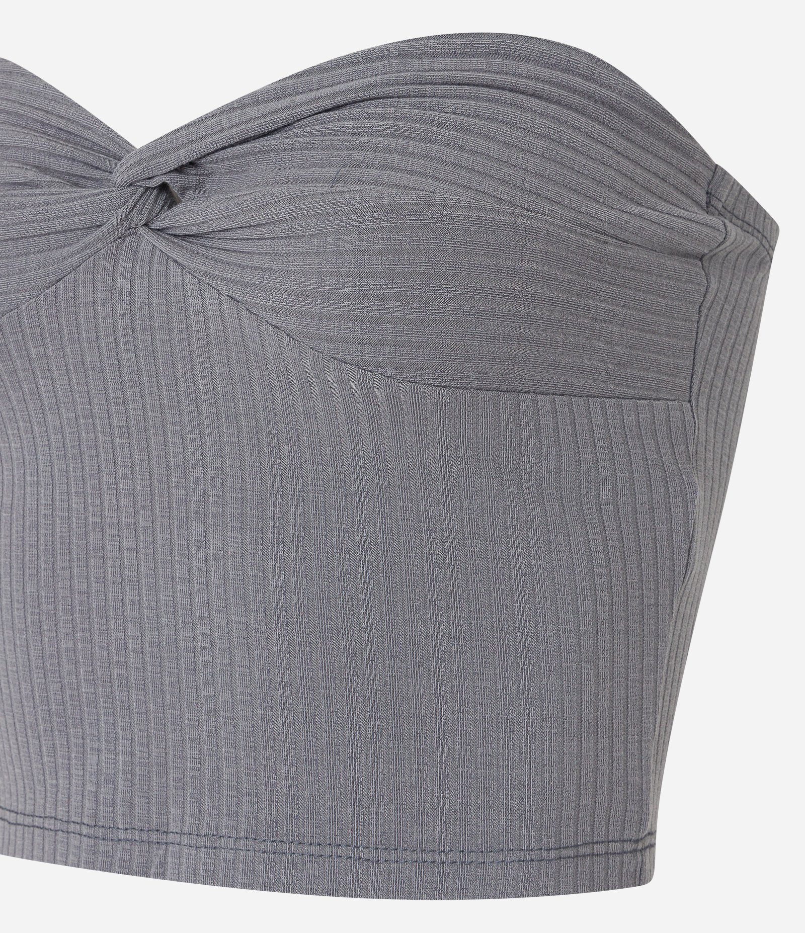Blusa Cropped em Ribana Tomara que Caia com Busto Torcidinho Cinza 6