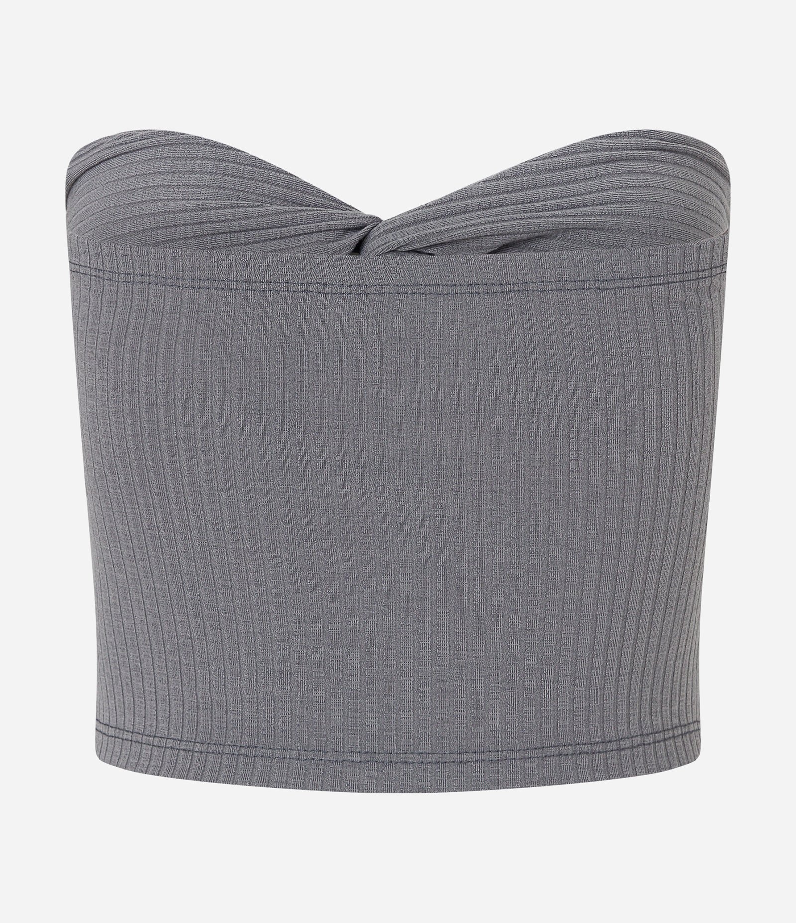 Blusa Cropped em Ribana Tomara que Caia com Busto Torcidinho Cinza 7