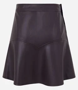 Saia Curta em Pu com Recortes Evasê