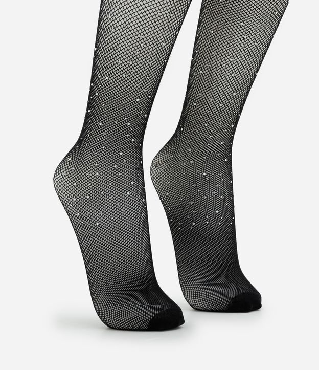 Meia Calça Arrastão com Detalhe em Strass