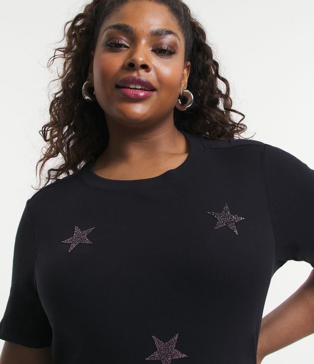 Blusa em Ribana com Estrelas Metalizadas Cruve & Plus Size Preto 4