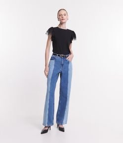 Blusa Manga Curta em Meia Malha com Babados