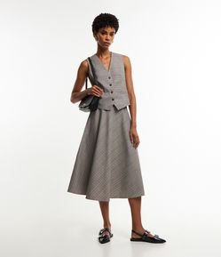 Saia Midi Evasê com Cós Alfaiatado e Zíper Lateral