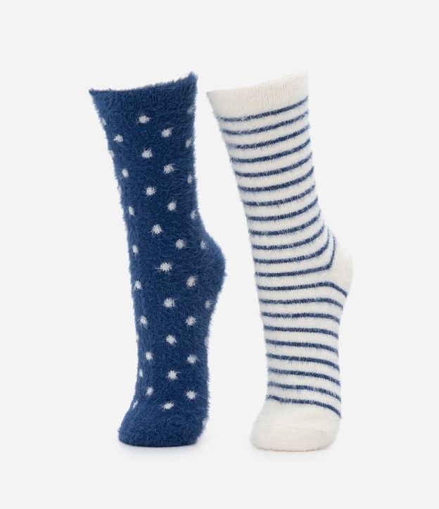 Kit 02 Meias Cano Alto com Pelinhos e Estampa Poá e Listras