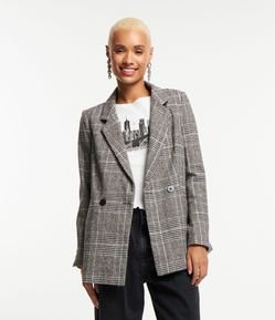 Blazer Alongado em Polivelour Xadrez com Botões