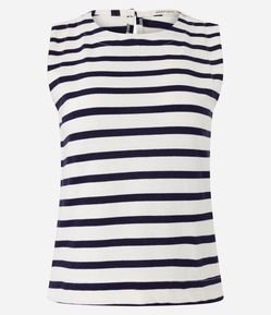 Blusa em Meia Malha sem Mangas e com Estampa de Listras