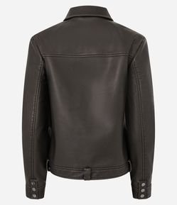 Jaqueta Biker em PU com Fechamento em Zíper e Bolsos Lapela