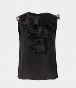 Blusa em Crepe sem Manga e com Babados de Organza