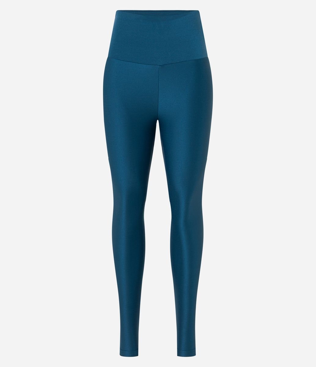 Calça Legging Esportiva em Poliamida Texturizada com Brilho e Cós Alto -  Cor: Azul Marinho - Tamanho: M - Shopping TudoAzul