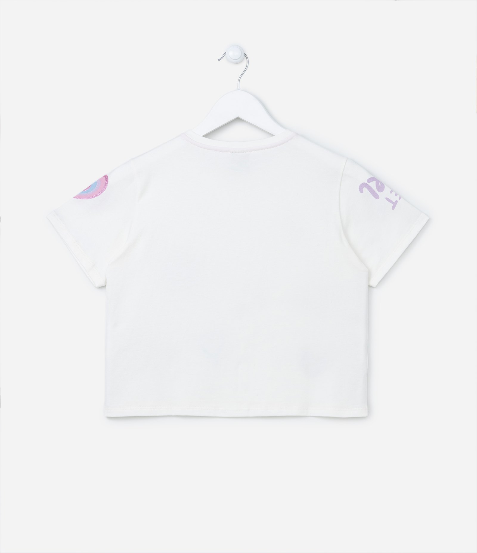 Camiseta Cropped Infantil com Doodles em Paetês - Tam 1 a 5 anos Branco 2