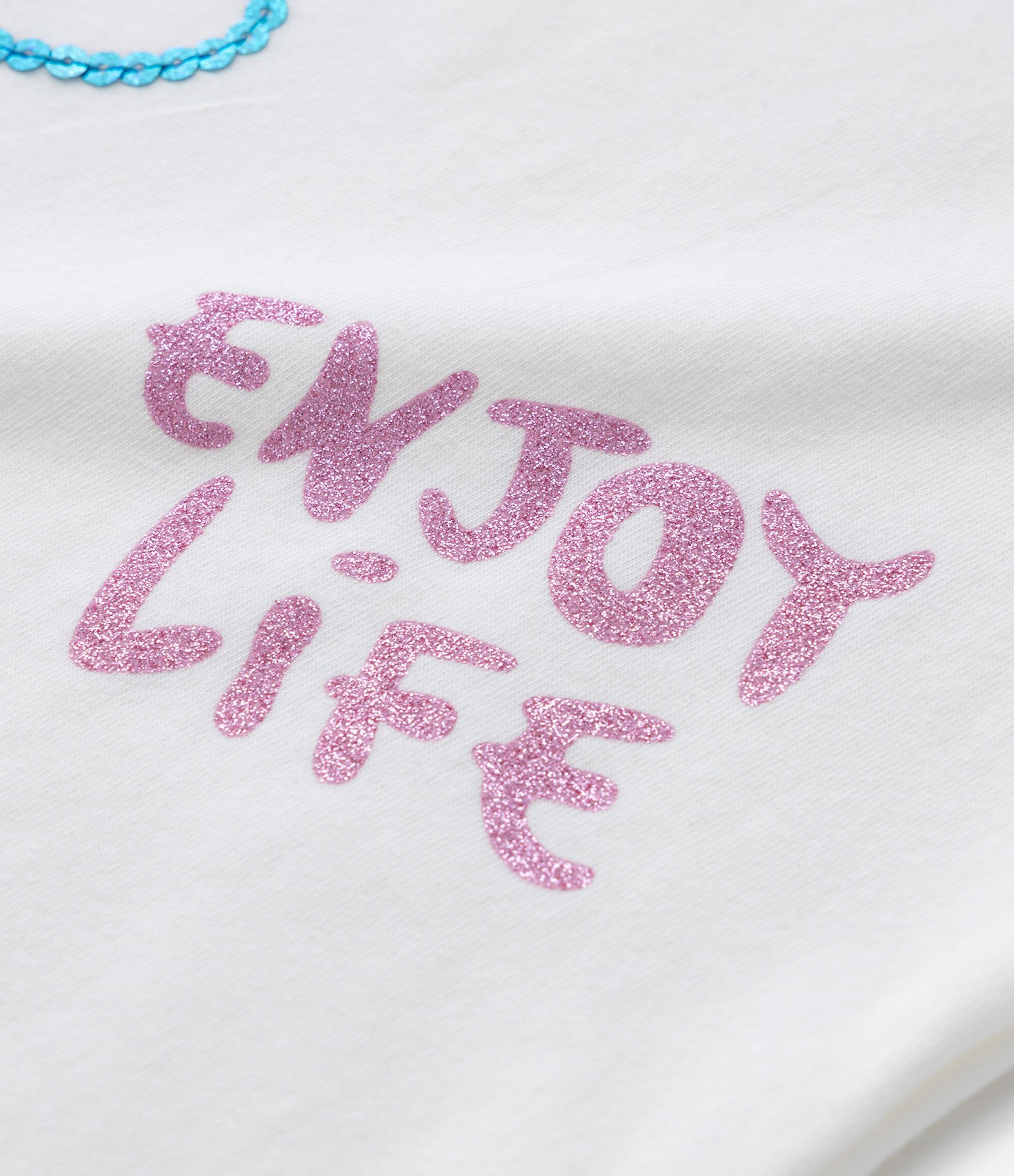 Camiseta Cropped Infantil com Doodles em Paetês - Tam 1 a 5 anos Branco 3